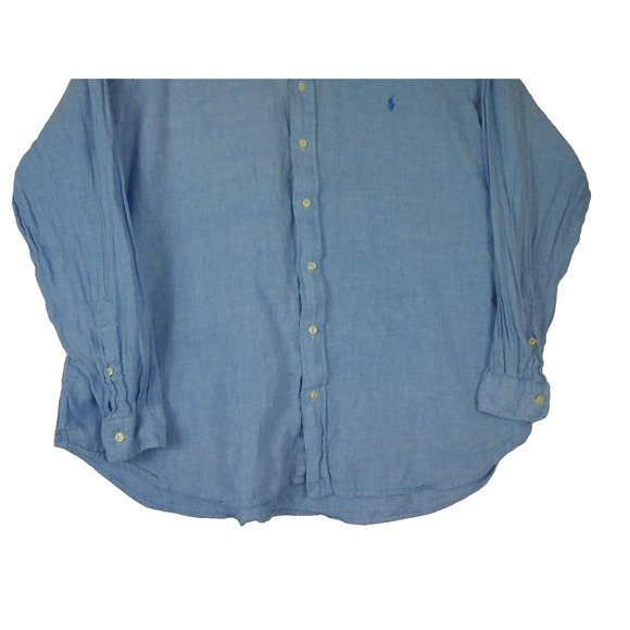Ralph Lauren Linen Shirt Mens 2XB Big Blue Long Sleeve Button Down - Picture 8 of 10